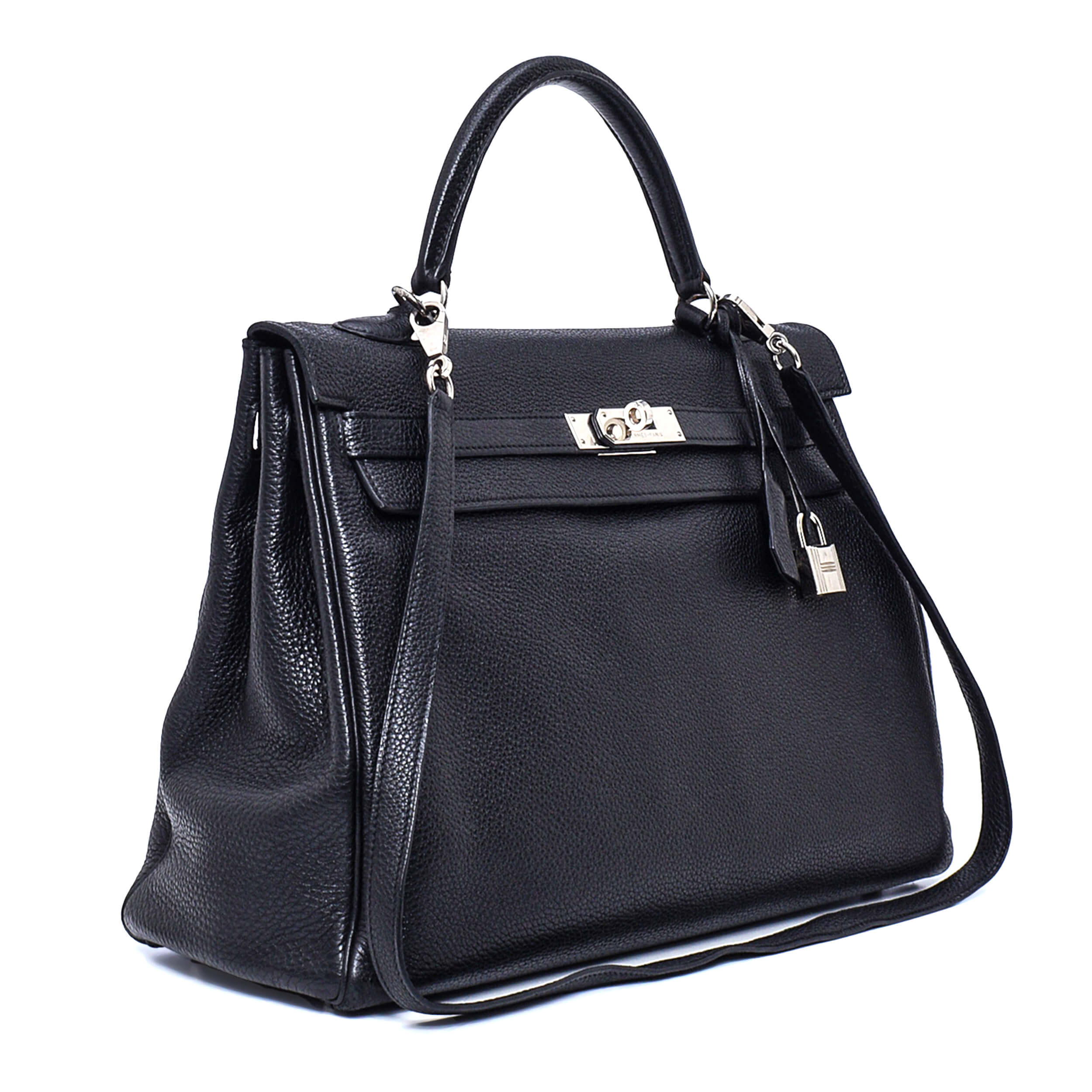 Hermes - Black Togo Leather PHW Kelly 35 Bag 